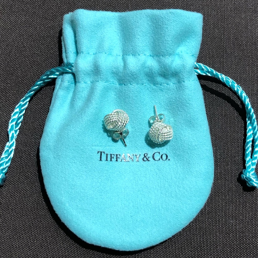 Tiffany & Co. Knot Mesh Silver Earrings.